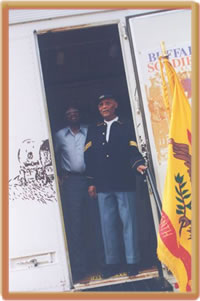 Fred Jones and Uell Flagg in the Buffalo Soldiers Traveling Museum, July 2001